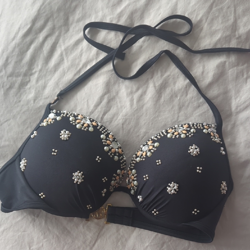 Embellished Black Halter Bra